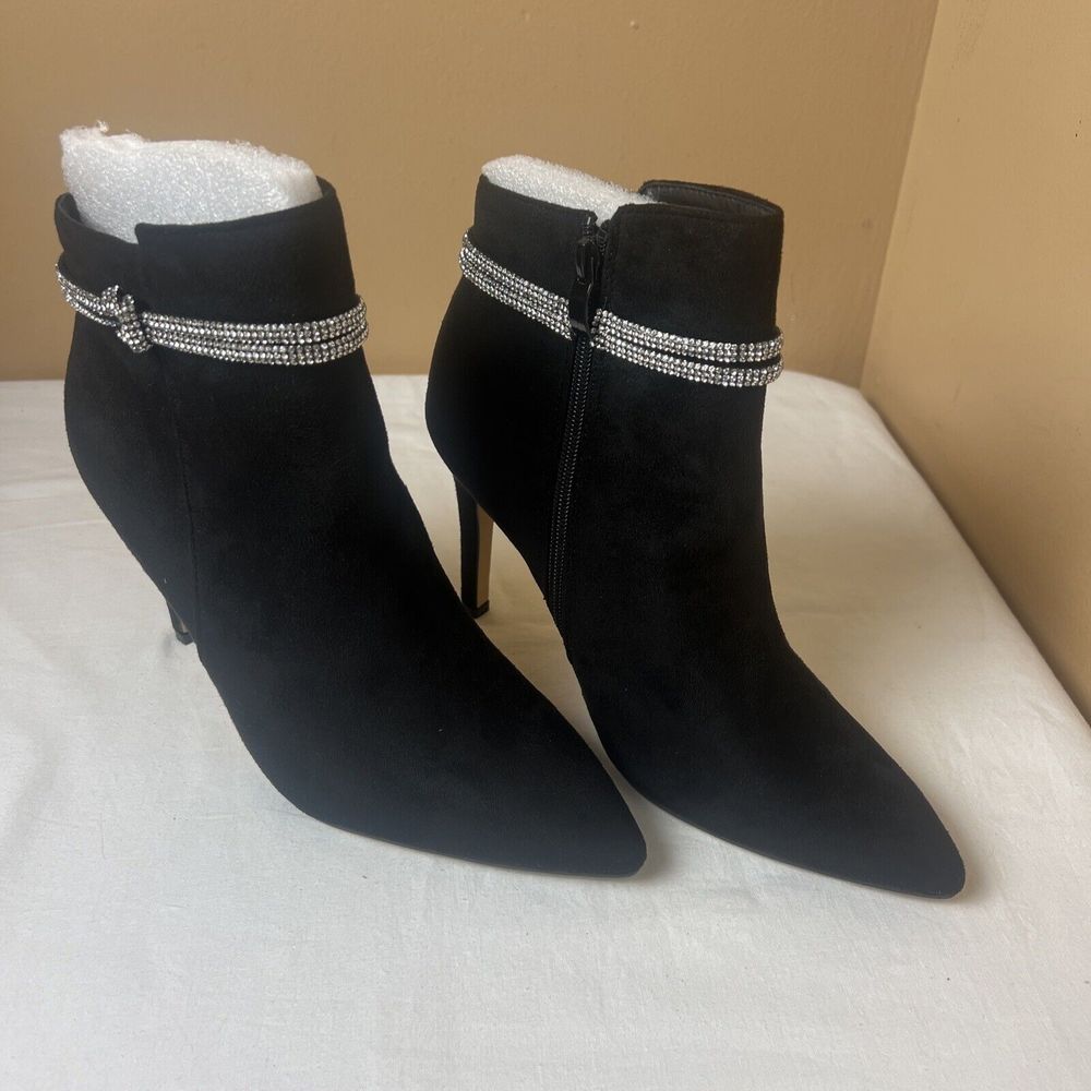Elegant Jeweled & Bow Decorated Side Zipper Thin High Heel Suede Classic Boots
